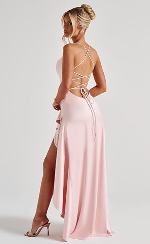 Satin Mermaid Prom Dresses for Women 2025 V-Neck Ruffled Slit Spaghetti Straps Long Evening Gown Formal Dress3