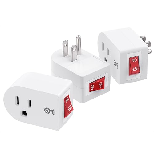 Cable Matters [ETL Listed] 3 Pack Grounded Outlet with ON Off Switch, Single Outlet Switch ON Off/Plug Switch in White