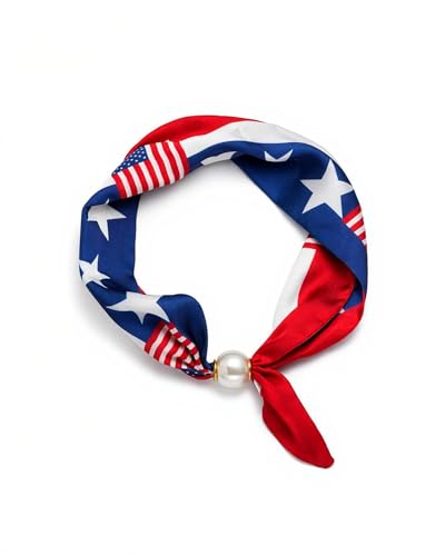 4th of July Patriotic Jewelry for Women USA 250th Anniversary Merchandise Flag Style Scarf Necklace with Pearl Buckle Independence Day Red White and Blue Neck Choker Accessory