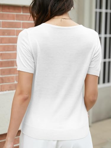 Image of SANGTREE Women's Short Sleeve Sweaters V Neck Casual Knit Pullover Tops | Perfect as a lightweight sweater for spring /summer or as a layering piece. Ideal for office, daily, holiday, home etc