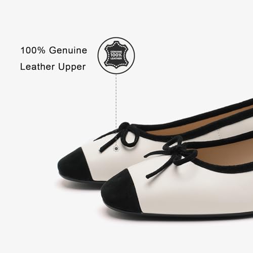 Women's Comfortable Leather Ballet Flats with Bow Slip-On Driving Mocs Walking Shoes Cute Casual Dress Work Shoes (B1 White 8)2