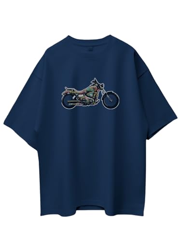 Image of T-Shirt for Men - 100% Cotton Ladakh Motorcycle Rider Half Sleeve Round Neck Graphic Print | Regular & Oversized Fit | 180 /220 GSM | S-5XL | Black, Navy Blue, Olive, Red, White