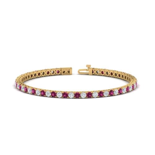 SHIV-IMPEX-JEWELS-600-Ct-Womens-Tennis-Bracelets-with-Round-Shape-Pink-Sapphire-White-Diamond-in-14k-Yellow-Gold-Plated-925-Sterling-Silver 31gygQKJVaL