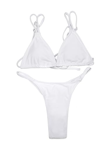 Image of Women's Sexy Thong Bottom Two Piece Bikini Double Shoulder Straps Cute Swimsuit Triangle Bathing Suit