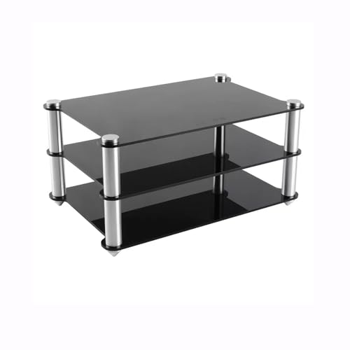 TAJMDGW Transparent HiFi Racks Desktop Media Stand, Small Audio Component Rack, Mini AV Media Storage Cabinet, Acrylic Desk Shelf Organizer Stereo Tower(Black)