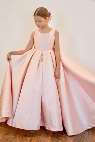 Round Neck Flower Girl Dress Satin 2025 First Communion Dress Pageant Ball Gown with Bow2