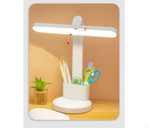 LED Desk Lamp, Table Lamp for Computer/Desktop, Rechargeable, Eye-Caring, Touch Control with USB Charging Port-Bedside Table Lamp for Reading, Study Lamp for Kids, Home, Office White-image-8