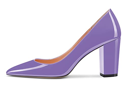 Image of Aachcol Women Pumps Pointed Toe Slip on Mid Heel Dress Office Chunky Block Heels Shoes 3 Inches