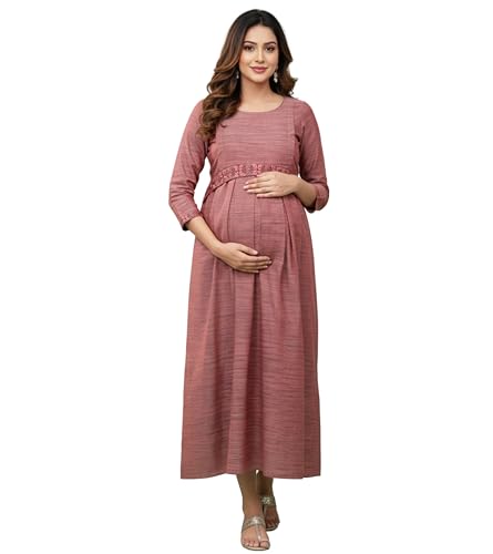 Image of DUMMY SHAPE Maternity Gown for Women | Floral Anarkali Flare Kurta with Dual Nursing Zippers | Pregnancy & Breastfeeding | Feeding Kurtis | Baby Shower | Mom to Be Gifts for Pregnant Woman Maroon