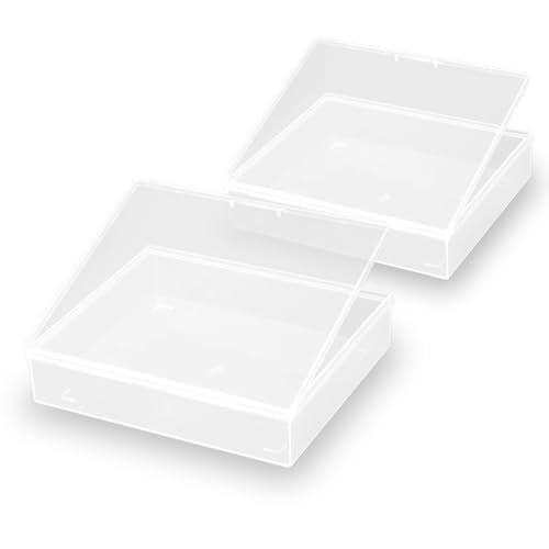 Image of 2 Packs Small Plastic Storage Containers (6.22x5.35x1.42 in), Clear Rectangle Bead Organizer Case with Lids for Crayons, Crafts, Beads Pencils Notebooks