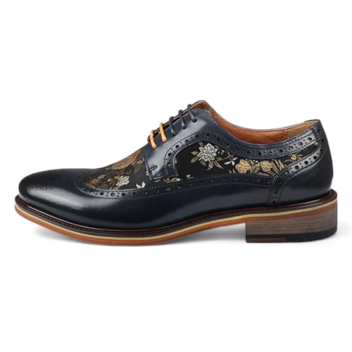 Infinity Leather Chaussures habillées Richelieu en Cuir Bleu Marine à imprimé Floral pour Hommes - Ross