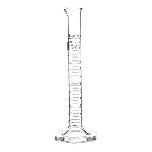 Graduated Cylinder, 10ml - Class A Tolerance ±0.10ml - Hexagonal Base - Blue Graduations - Borosilicate 3.3 Glass - Eisco Labs