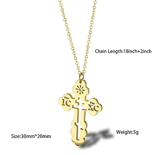 Stainless Steel Eastern Orthodox Cross Pendant Necklace,18K Gold Plated Women Religious Cross Christ Necklace Jewelry 18 Inch Chain2