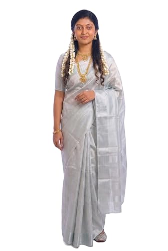 Image of Kerala Traditional Tissue Saree for Women with Running Blouse | South Indian Ethnic Saree for Weddings Onam Vishu Temple Wear & Festivals