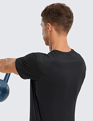 Crz Yoga Men's Workout Short Sleeve T-Shirt Quick Dry Gym Athletic Running Stretchy Tee Shirts Top Black Large #TOP3