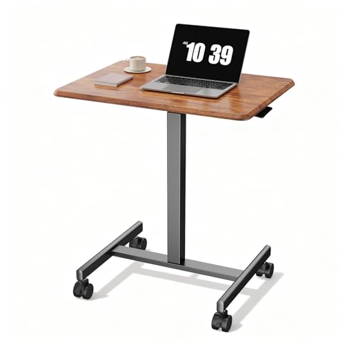 Image of OLIXIS Mobile Rolling Desk with Wheels,Adjustable Laptop Desk, Rustic Brown | Adjustable Rolling Design Creates a Flexible Workspace for Home Office