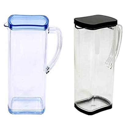 KD ZONE 2 Litre Plastic Water Jug Juice Milk Jug with Lid Transparent Multi Color Pack of 2