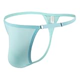 DKEGIFF Men's Thong Underwear Male G String T-Back Bikini Exotic Swimsuit Micro Lingerie Adjustable Circumference One Size Light Blue