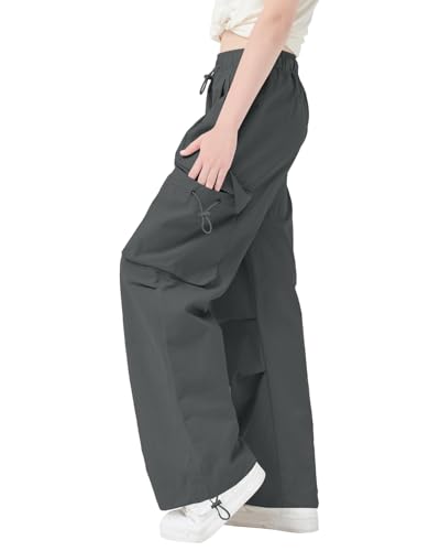 Image of AOWKULAE Girls Cargo Pants Casual Drawstring Jogger Sportswear Parachute Pants
