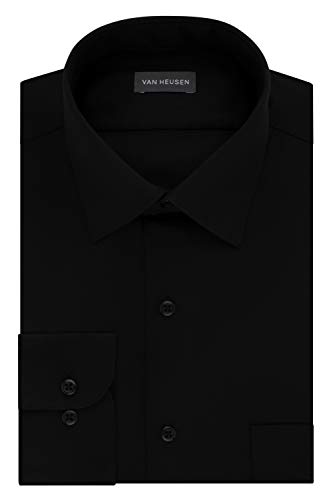 Van Heusen Men's FIT Dress Shirts Lux Sateen Stretch Solid (Big and Tall), Black, 20