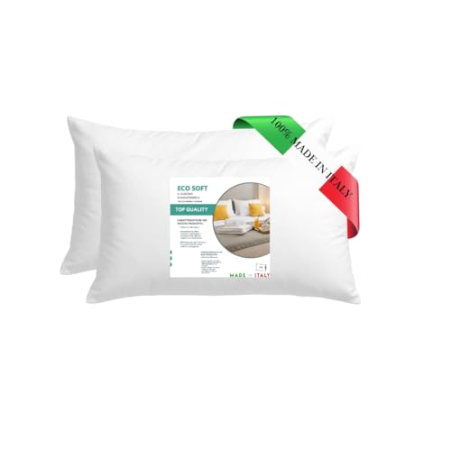 GM Eco Soft Almohada, 50 x 80 cm, 2 unidades, funda de fibras sintéticas, hipoalergénica, lavable, hipoalergénica y transpirable, fabricada en Italia