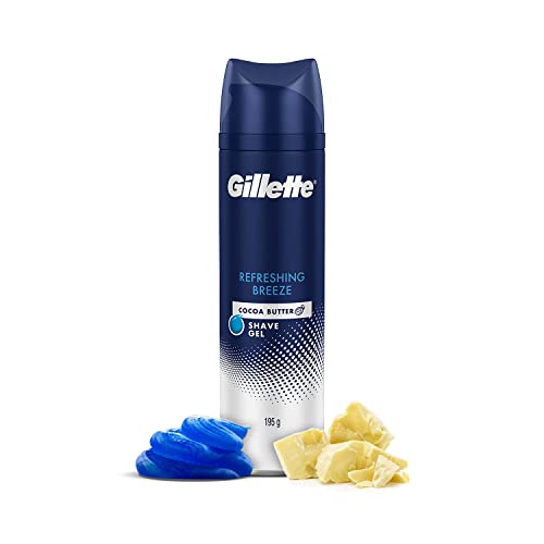 Image of Gillette Fusion Manual Razor for Men for Perfect Shave and Perfect Beard Shape & Gillette Shaving Gel Refreshing Breeze with Cocoa Butter 195 ml, White