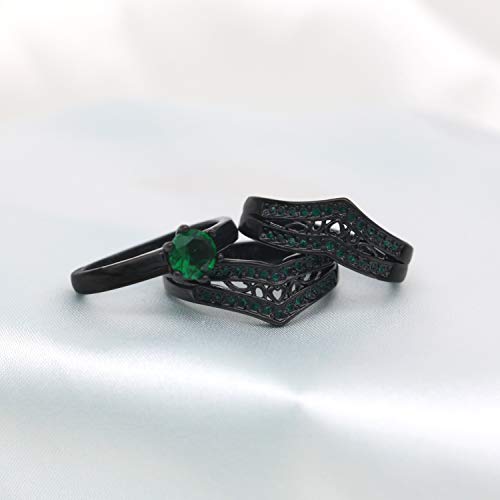 Black Plated Womens Wedding Ring Sets Bridal Sets Blue Cz Engagement Ring 3pcs Rings Wedding Bands3