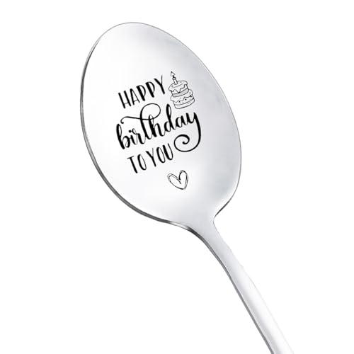 Birthday Gift Spoon for Women Men Happy Birthday to You Spoons for Daughter Brother Happy Birthday Gifts for Dad Grandson Coffee Lovers Gifts for Sister Friends Engraved Spoon