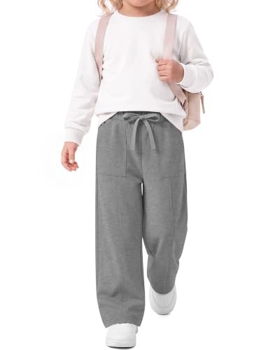 Image of Toddler Girls Wide Leg Pants | Baby Girls Sweatpants, Baggy Drawstring Pants with Pockets, Open Bottom Joggers, Back to School Trousers, for Kids 18M-5T