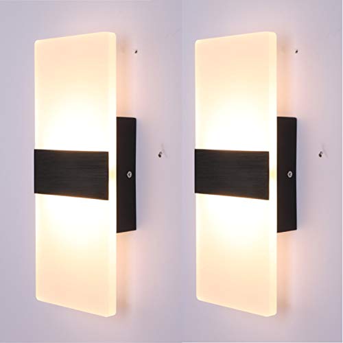 Lightess Modern Wall Sconce Set of 2 LED Wall Lamp 12w Up Down Wall Sconces Light Acrylic Black Hallway Wall Mounted Lamps for Bedroom Hallway Living Room , Warm White Yellow - Thumbnail 7