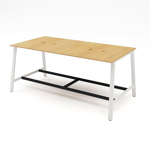 【メーカー配送・設置・組立】 プラス Garage MR フリースタイルデスク ハイデスク スタンダード天板 幅240 奥行120 高さ100cm 配線ケーブル収納付き 天板ナチュラル/脚ホワイト MR-2412SLH-H 604933