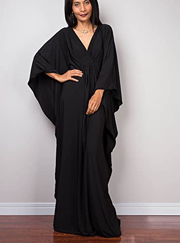 Image of RanRui Caftans for Women Solid Color Chiffon Plus Size Kaftan Dresses Beach Cover Up V Neck Batwing Sleeve Caftans Loungewear