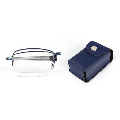 MMOWW Gafas de Lectura Plegables Bolsillo Portátil con Filtro de Anti-blue para Hombre y Mujer con Varilla Telescópica y Funda para Gafas (Azul, +2.5)