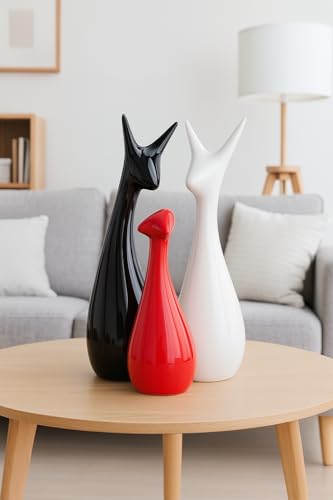 Xtore® Home Decor Lucky Deer Statue Family Piano Finish Ceramic Figures - (Set of 3, Red Black, White)