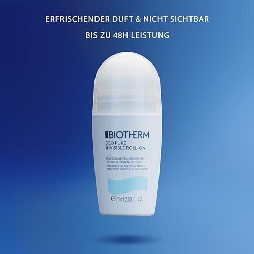 Biotherm Deo Pure Invisible 48h Deo Roll-On, Anti-Transpirant für Damen, Wirksamer Schutz vor Schweißgeruch für empfindliche Haut und alle Hauttypen ohne klebende Rückstände oder Flecken, 75 ml