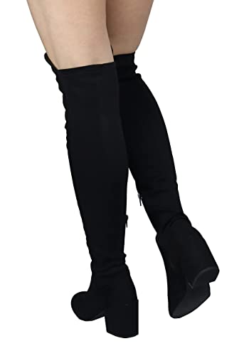 Wild Diva Women's Over The Knee Boot - Sexy Stretchy Thigh High Boot - Trendy Mid High Chunky Heel Shoe - Comfortable Boot #TOP2