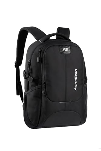 AspenSport Mochila de 24,5 l de color negro a cuadros, elegante mochila impermeable para el día a día y los viajes, mochila ajustable, mochila ergonómica todoterreno, Negro Verificado, 24,5 l, Casual