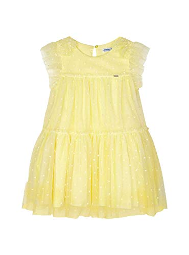 Vestido de tul de alta costura infantil manga corta amarillo