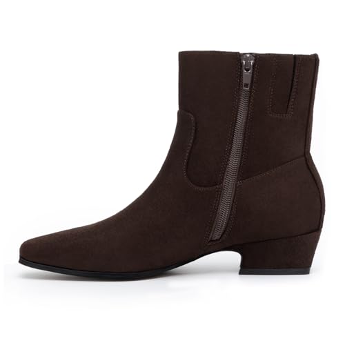 Athlefit Women's Chunky Low Heel Ankle Boots Fashion Square Toe Side Zipper Short Booties2