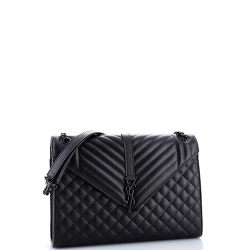 Saint Laurent, Pre-Loved Classic Monogram Envelope Satchel Mixed Matelasse Leather Large, Black2