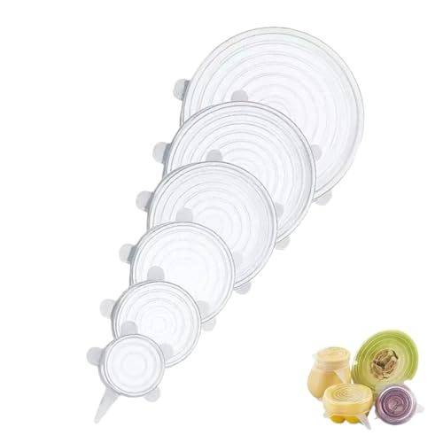 WUSJCOF Set di 6 Coperchi in Silicone Estensibili per Ciotole, Tazze, Lattine, Frutta (Universali, Diverse Dimensioni)