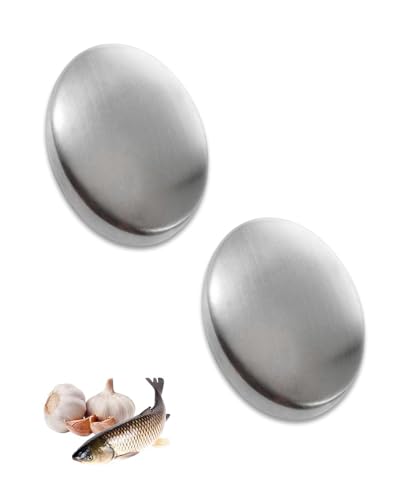 WUNZILO Confezione da 2 saponette in acciaio inox, color argento, per rimuovere gli odori delle mani come cipolla e aglio, con forti profumi (ovale)