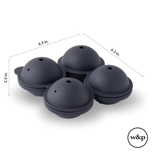 W&P Peak Silicone Sphere Ice Mold w/ Cover | Charcoal | Easy to Remove | Round Cocktail Whiskey Drink Ice Maker | Food Grade Premium Silicone | Dishwasher Safe, BPA Free