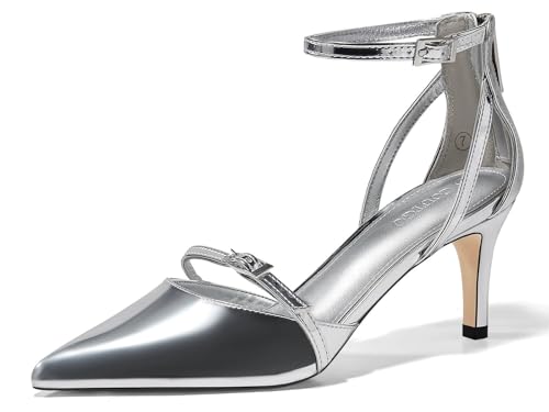 Coutgo Women's Stiletto High Heels Closed Pointed Toe Buckle Ankle Strap Pumps Wedding Party Dress Shoes