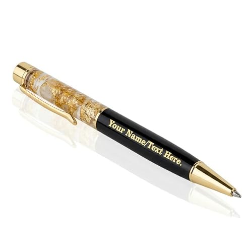 Image of Kajri Gifts Customized Pen With Name Luxury Ballpoint Gold Flake Barrel Customised Pen With Name Black And Gold Body Personalized Gift For Professionals And Graduates (Golden Flake)