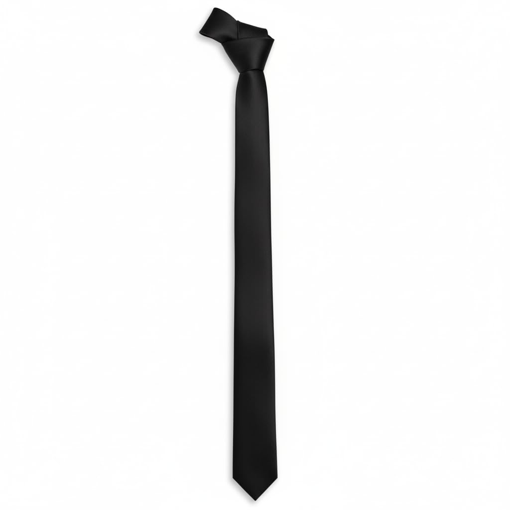 Corbata fina retro de color negro sólido de 1.5 pulgadas