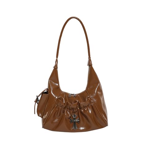 CORIOS Bolsa feminina transversal de couro PU bolsa de mão com alça superior de capacidade média bolsa moderna Hobo axila, Marrom, L, Retrô