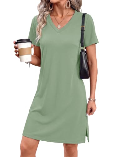 Image of RUMIA Summer Dresses for Women 2026 V-Neck Casual Sundresses T-Shirt Dress