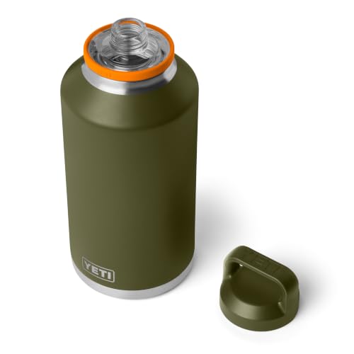 Image of YETI Rambler 64 oz Bottle, Vacuum Insulated, Leakproof, Stainless Steel with Chug Cap, Olive /King Crab Orange