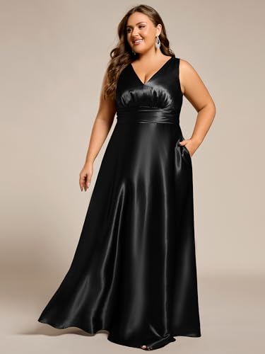 Ever-Pretty Plus Women's Sleeveless Satin Plus Size Formal Gowns Summer Bridesmaid Dresses Empire Waist with Pockets4
